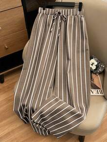 Franclia Plus Size Women's Elegant Traditional Soft Form Casual Brown Loose Wide Leg Long Pants, Spring/Summer Brunch Vacation Office Formal - Khaki - View 1