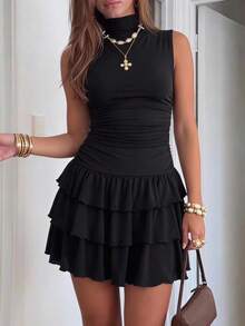 SHEIN EZwear Black Knit Sleeveless Women's Dress Date Night Night Out Summer Sexy - Black - View 2