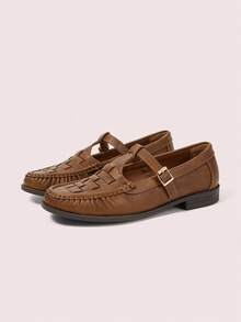 CUCCOO DOLLMOD Women's Shoes, Flats Mary Jane, Brown, Suitable For Daily Commuting Outdoor Parties, Parties And Other Scenes British Style Retro Style Elegant Style - Camel - View 2