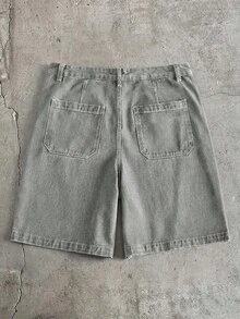 AXEPEAK Men's Plus Size Short Sleeve Top And Denim Shorts Set - Grey - View 7