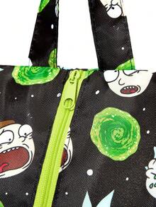 Rick and Morty X SHEIN 科幻動畫系列主題聚酯纖維旅行收納套裝，5件式網格頂蓋收納袋（衣物/鞋子/洗衣款），可單件購買或整套購買 - 黑綠 - 查看 3