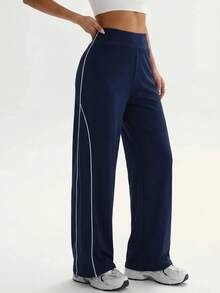Sweetra Women's Colorblock High Waist Casual Daily Travel Sports Long Pants - Navy Blue - View 7