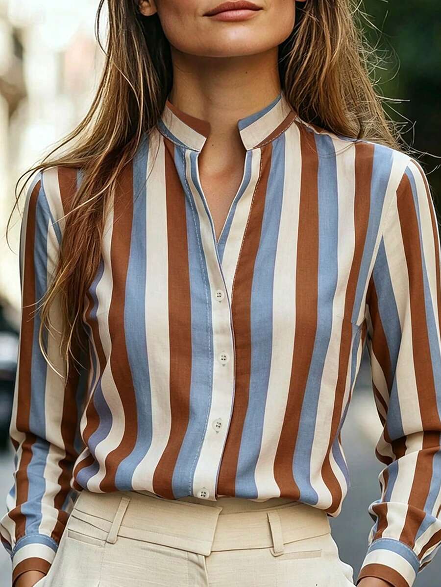 SHEIN 女款休閒通勤條紋襯衫 - 彩色 - 查看 1