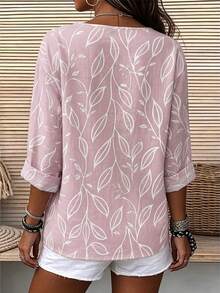 Zayélia Lady's Smooth-Woven Elegant And Simple Casual Summer Blouse, Work Shirt - Pink - View 2