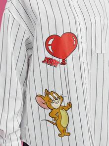 TOM & JERRY X SHEIN Unisex Cartoon Pattern Long Sleeve Shirt - White - View 4