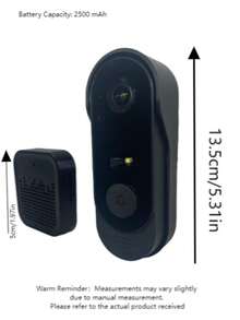 Smart Wireless Doorbell, Video Doorbell Camera, Suitable For Home Security, Features Night Vision, Chime, Rechargeable, APP Control - Black - View 2