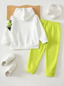 SHEIN Kids Men's Casual 2 Pieces Sweatshirt And Joggers Set With Fun Bear Print For Everyday Wear Back To School Green Autumn - Multicolor - View 2