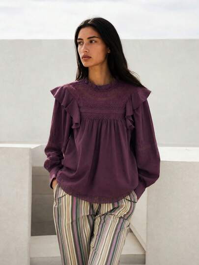 Nöista Áo kiểu dáng thoải mái màu đỏ rượu vang đậm, phong cách vintage Pháp, casual chic, thời trang hằng ngày cho mùa thu