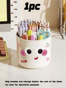 Desktop Stationery Storage Box With Multi-Functional And High-End Feel, Drawer Compartments, Large Capacity, Student Cosmetics, And Rotating Pen Holder - View 9