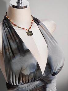 SHEIN ICON 女款大尺碼綁帶領紮染蛋糕裙襬時尚洋裝 - 彩色 - 查看 6