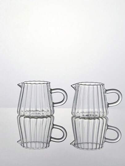Farmhouse Style Glass Mini Milk Pitcher - Vintage Striped Coffee Jug & Sauce Dispenser, Multi-Use For Coffee Bar, Brunch Tablescapes & Kitchen Decor