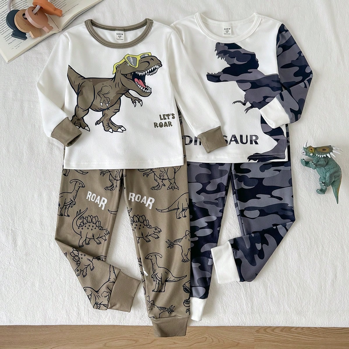 Toddler Autumn/Winter Casual Comfortable Crew Neck Long Sleeve Long Pants Pajama 4-Piece Set (Slim Fit)