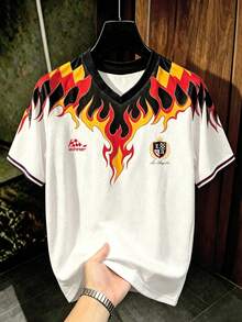 Gritte Field Men's Casual Sports Flame Print Short Sleeve Soccer Jersey T-Shirt - Multicolor - View 1