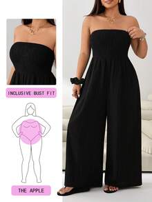 SHEIN PETITE CURVE Plus Size Women's Solid Color Backless Wide Leg Jumpsuit Fall Women - Black - View 3