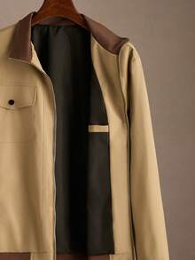 Core Aspect Men's Casual Daily Wear Top, Zipper Long Sleeve Jacket, Autumn Style - Khaki - View 6