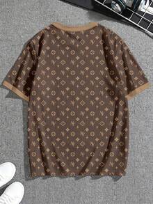 Manfinity Dauomo Kaos Pria Lengan Pendek Kasual Leher Bulat dengan Cetakan Huruf - Aprikot - View 2