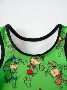 TEENAGE MUTANT NINJA TURTLES | SHEIN Young Boy Cute Fashionable Cartoon Pattern Print Crew Neck Tank Top - Multicolor - View 4