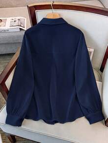 GlowEve CURVE 大尺碼優雅正式亮片刺繡水鑽燈籠袖襯衫 辦公室晚宴穿搭 海軍藍 秋季 - 藏蓝色 - 查看 2
