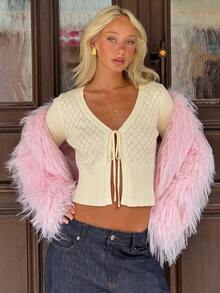 MainGRL Women's Solid Color Casual Versatile Daily Wear Cardigan - Light Yellow - View 5
