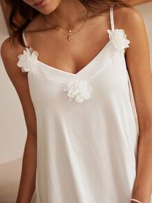 Lullawish Women's Simple Comfortable 3D Floral Decor Camisole Nightgown - White - View 5