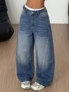 Coolane Women's Casual Versatile Daily Travel Denim Jeans With Pockets And Buttons Women's Fall Teacher Pants - Blue - View 2