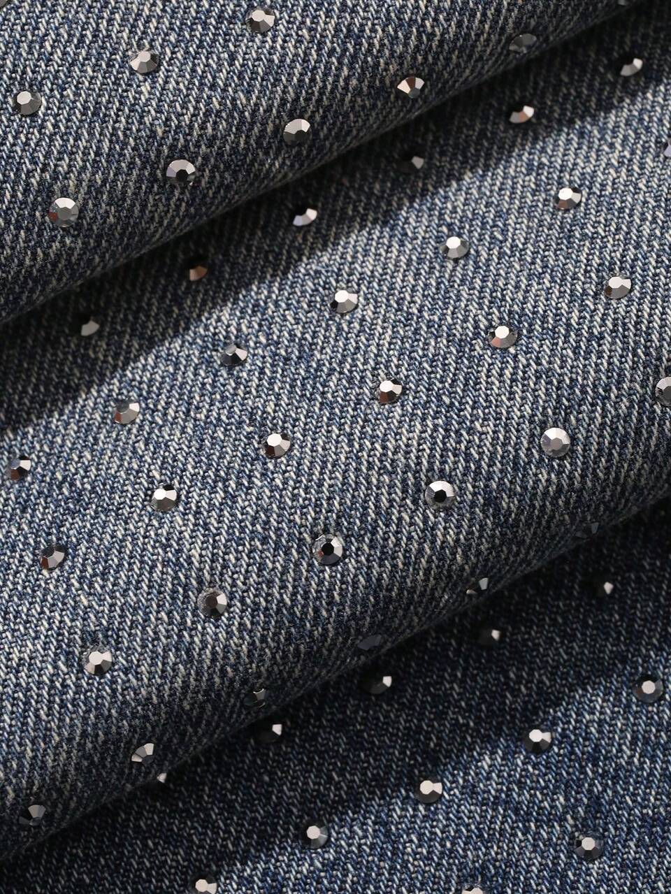 Women's Regular Mid-Waist Rhinestone Embellished Loose Straight Leg Long Pants Street Casual Brown Denim Jeans Fall