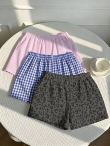 Comfortcana 3件組女款舒適休閒短褲，梭織布料，適合日常穿著，迷彩印花短褲套裝 - 彩色 - 查看 5