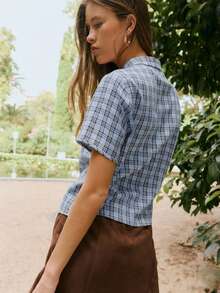 Nöista Chinese-Style Short Sleeve Top With Frog Buttons, Perfect For Summer, Fall And Going Out. - Blue - View 2