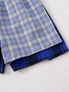 SHEIN Teen Boy Short Sleeve Top & Plaid Shorts Loungewear - Multicolor - View 6