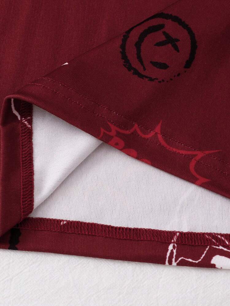 2pcs/Set Tween Boy Autumn/Winter Soft Snug Fit Pajamas, Cute Cartoon Spider Red All-Over Print, Sporty Casual Minimalist Home Wear Long Sleeve Top - Burgundy - View 7