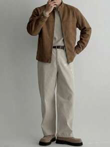 DAZY Men's Solid Brown Suede Jacket And Coat, Autumn/Spring - Brown - View 5
