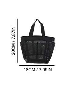 Zazumi 1pc Matte Black Mesh Shower Caddy Tote With Multi Separate Outer Pocket Compartments For Home Bathroom Organization Featuring Quick-Drain Breathable Grid Mesh Structure As Practical Storage Solution For Urban Career Women & Travel Enthusiasts - Multicolor - View 4