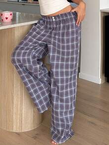 Livesso Pantalones de pijama a cuadros para mujer - Morado - Ver 6