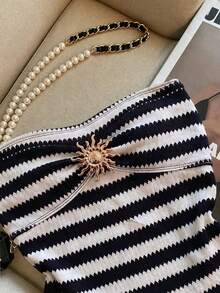 Franclia Women's Metal Sun Decor Striped Bandeau Top - Black and White - View 4