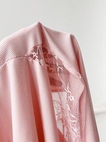 Moireta French Elegant Sexy Lace Hollow Out Camisole Dress & Robe 2 Pieces Pajama Set For Women - Pink - View 11
