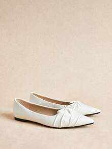Rosivie Women's Pointed Toe Bow Decor Daily Commute Flat Shoes - Beige - View 4
