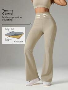 OutZeal Slim Fit High Waist Extra Long Floor Length Flare Leggings - Khaki - View 2