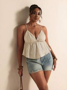 Elaquor Plus Size Women Daisy Embroidery Camisole Top For Vacation Beach Date Night Beige Summer Boho Tropical - Apricot - View 7