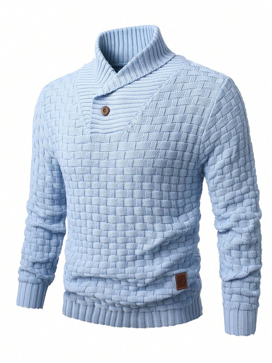 Manfinity Homme Men's Solid Color Stand Collar Casual Versatile Daily Wear Long Sleeve Sweater - 淺藍色 - 查看 1