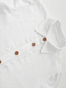 Solivie Women's Elegant French White Short Sleeve Shirt, Summer Office Work Casual Boho Lace Trim Button Down Blouse, Retro Single-Breasted Versatile Top - White - View 6