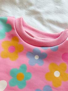 SHEIN Vintaside Kids 女童黃色漸層花卉長袖運動衫與黃色羅紋內搭褲套裝，春/秋休閒可愛穿搭 - 彩色 - 查看 3