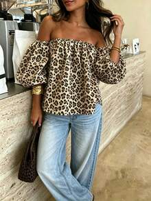 Airaco Vacation Casual Leopard Print Shoulder Top - Multicolor - View 4