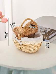 1pc Handwoven Wicker Picnic Basket – Double Lid Storage Hamper With Handle, Natural Willow Fruit Basket For Camping, Shopping, Wedding Decor, Farmhouse Storage - multicolor - View 3