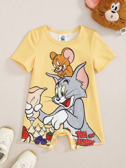 TOM & JERRY X SHEIN רומפר עם הדפס קריקטורה לתינוקת