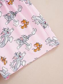 TOM & JERRY X SHEIN Young Girl Cartoon Print Top & Shorts Loungewear - Pink - View 6