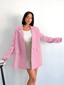 SHEIN Cottnline Chaqueta De Traje De Doble Botonadura Con Solapa Entallada - Rosa - Ver 5