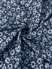 Elenzga Plus Ditsy Floral Print Tie Front Ruffle Hem Cami Dress Vacation Beach Outfits Women - Navy Blue - View 7