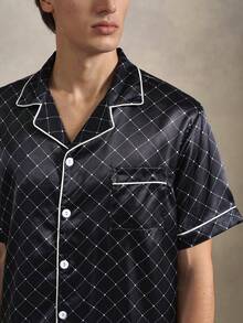 EverLounge Men's Plaid Short Sleeve Single-Breasted Top And Shorts Loungewear Set Sleep Home Black And White Summer Casual Cute - Multicolor - View 3