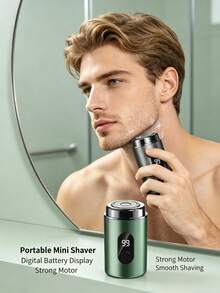 Teckwe 1 Piece Abs Mini Electric Shaver Digital Power Display High Speed Sharp Blade Double Click Start Rechargeable Portable Waterproof Travel Facial Razor For Men Daily Business Trip Outdoor Spring Summer Autumn Winter Trending Men Grooming Gadget 300mAh - Multicolor - View 4