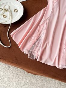 Moireta French Elegant Sexy Lace Hollow Out Camisole Dress & Robe 2 Pieces Pajama Set For Women - Pink - View 9
